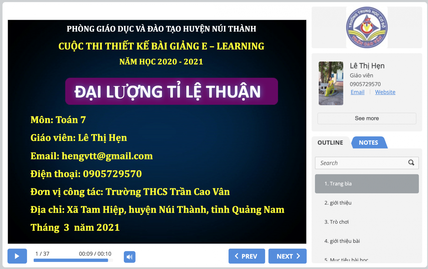 Bài dự thi cuộc thi "Thiết kế Bài giảng E-learning" của cô Nguyễn Thị Hẹn